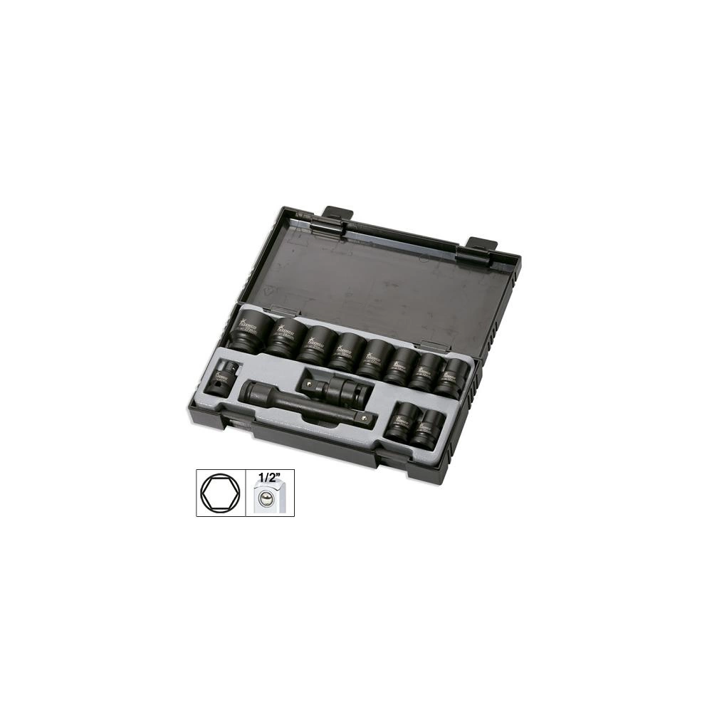SET 13 PIESE. TUBULARE DE IMPACT DE 1/2` HEX. + ADAPTOR JBM