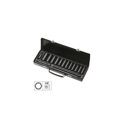 SET DE 15 PIESE DE IMPACT CU 12 TUBULARE LUNGI DE 1/2` HEXAGONALE + ADAPTOARE JBM