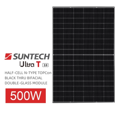 Panou Solar Suntech Ultra T 2.0 500W HALF-CELL N-TYPE TOPCon  BLACK THRU BIFACIAL DOUBLE-GLASS MODULE